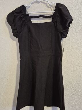 art class Black Puff Sleeve Square Neck Dress #246